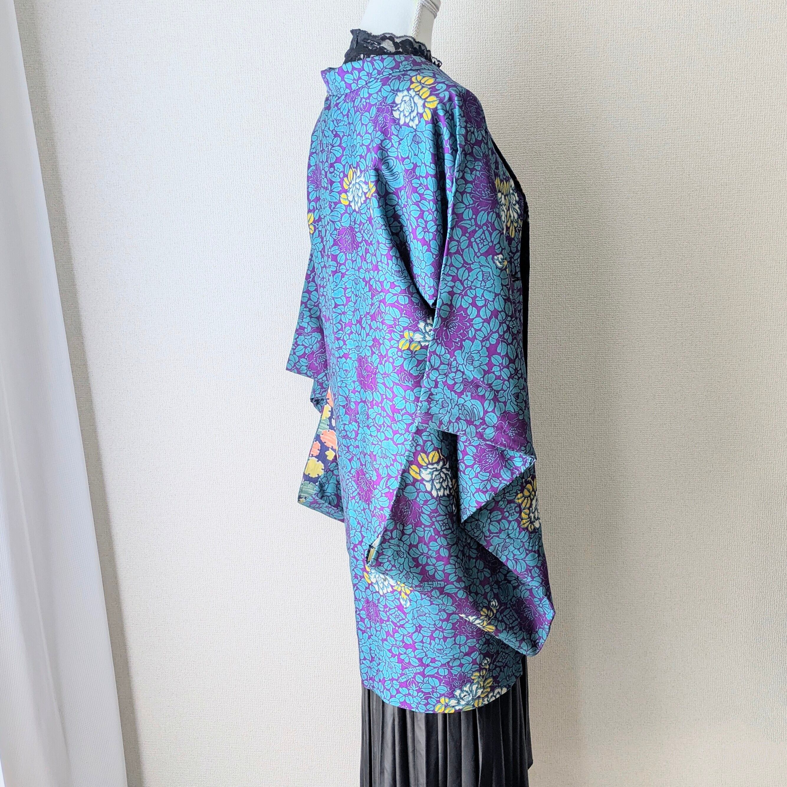 Vintage】HAORI 長羽織 羽織 正絹 型染 椿柄 大正浪漫 古布 時代布
