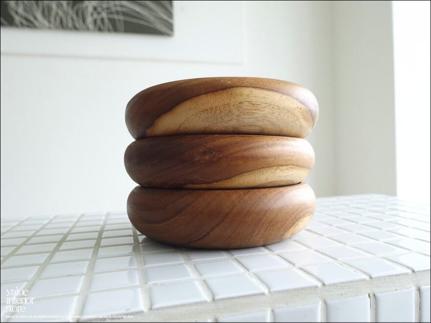 チーク無垢材 平ボウル/15cm サラダボウル 小物入れ 菓子器 木の食器