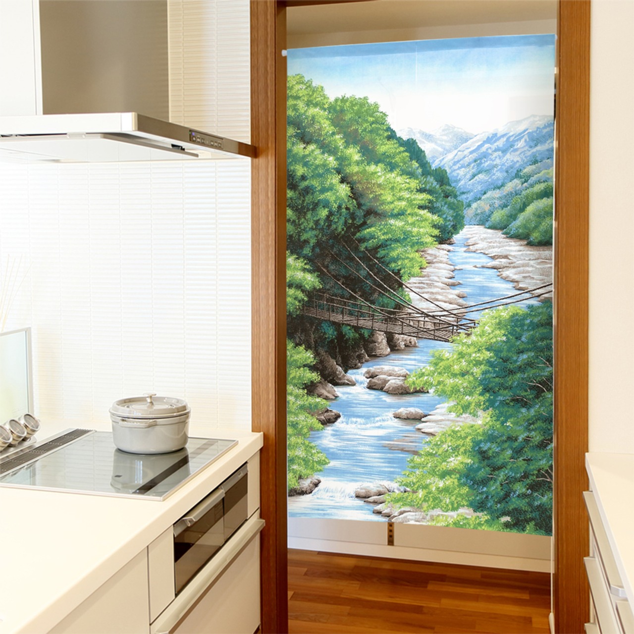 【受注生産】 のれん  渓谷に吊橋  幅85ｘ丈150cm