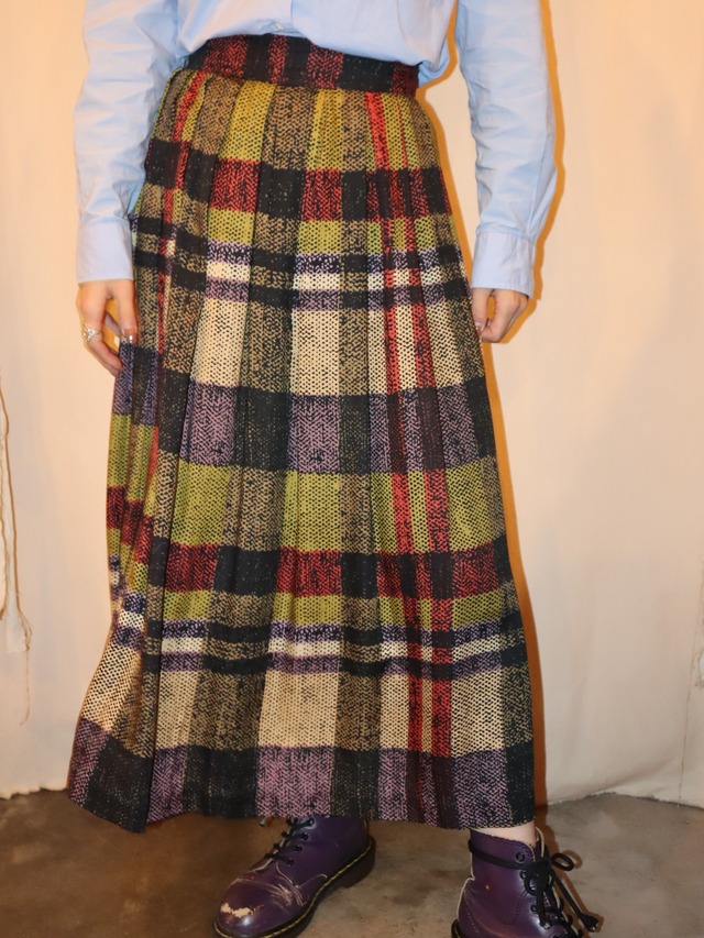 plaid pleats skirt【8008】