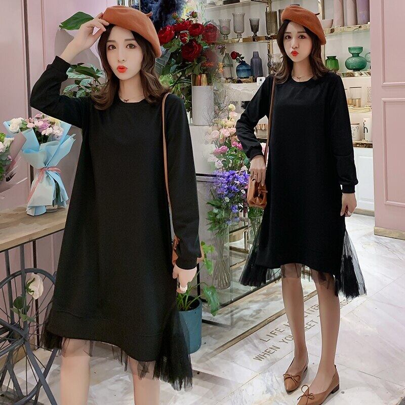 【新作】【送料無料】 母乳育児ドレス2020メッシュヤーンパッチワークルーズシンアウトサイドフーディードレス AL expec356792308468