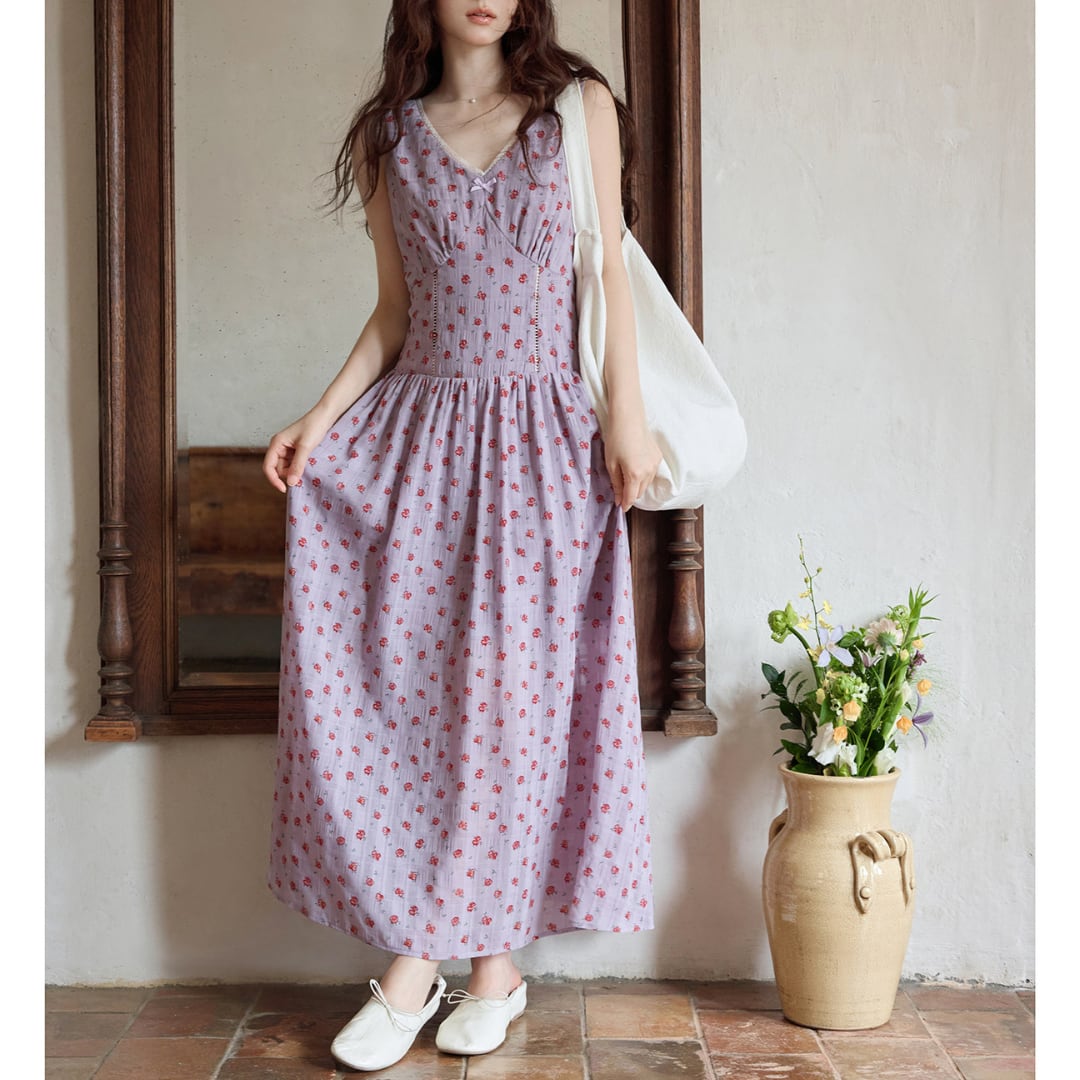 floral print sleeveless long dress
