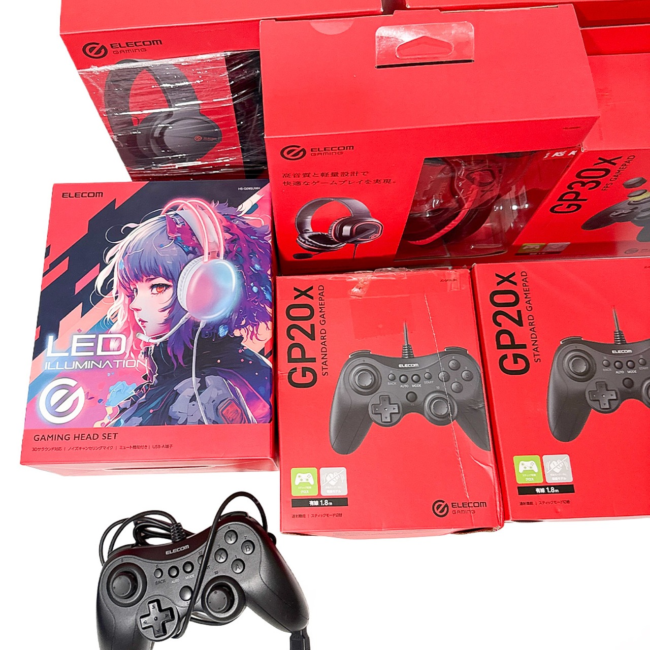 エレコム ゲーミング ゲームパッド ヘッドセット まとめ売り 未チェック品 ジャンク扱い GP20X GP30X等 有線 アソート
