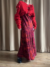 red color frill remake knit cardigan-5151-2