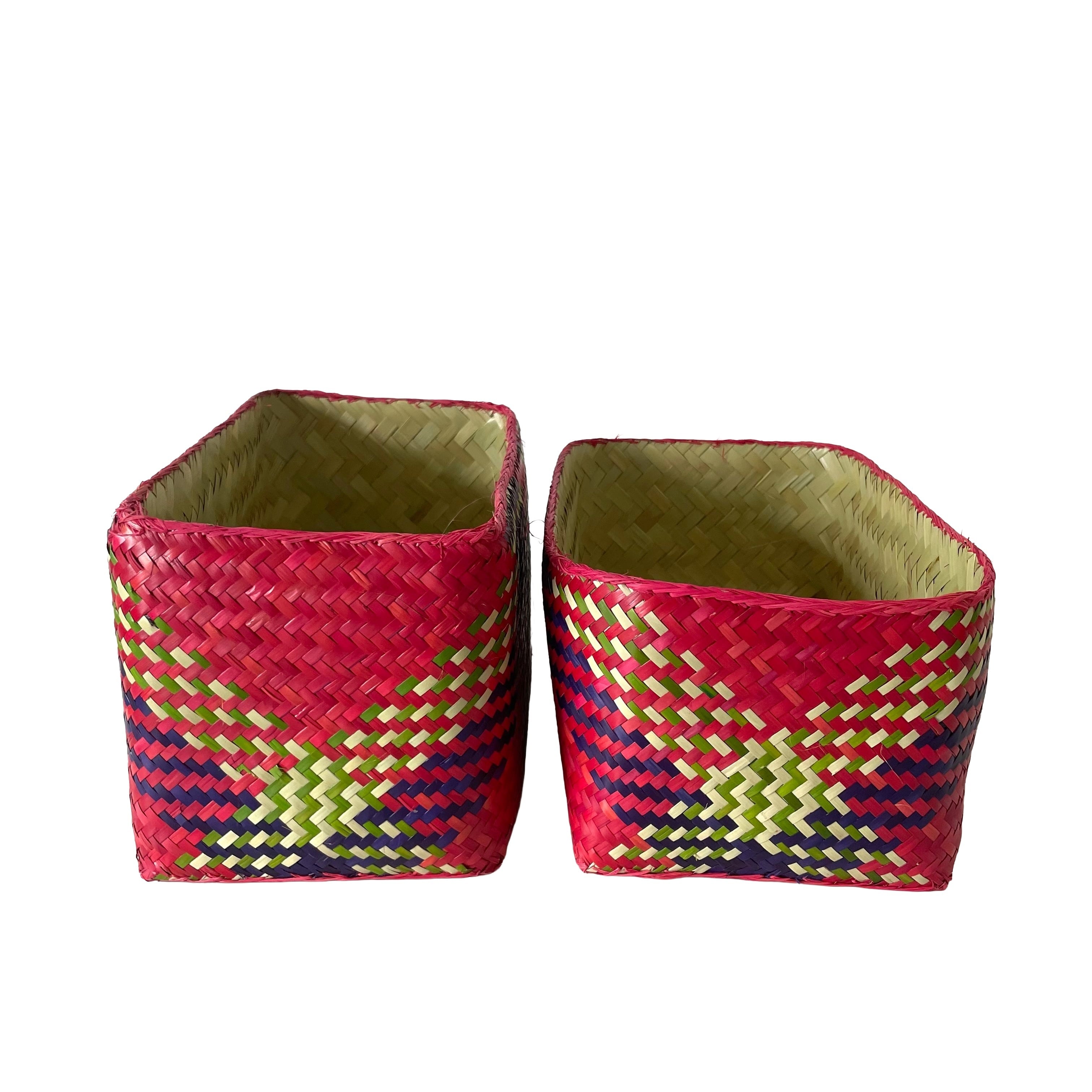 Rectangular colourful basket M w27cm×15cm×h15cm四角カラフル蓋付き