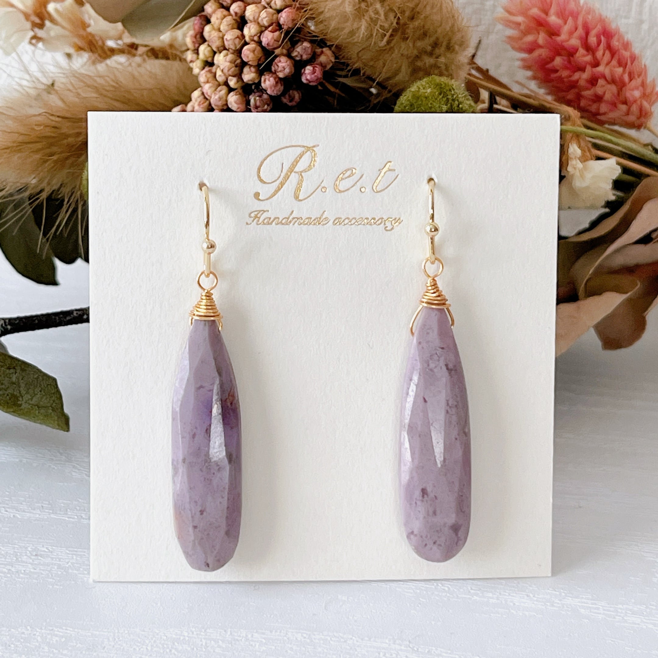 14kgfパープルグレースピネルピアス/イヤリング