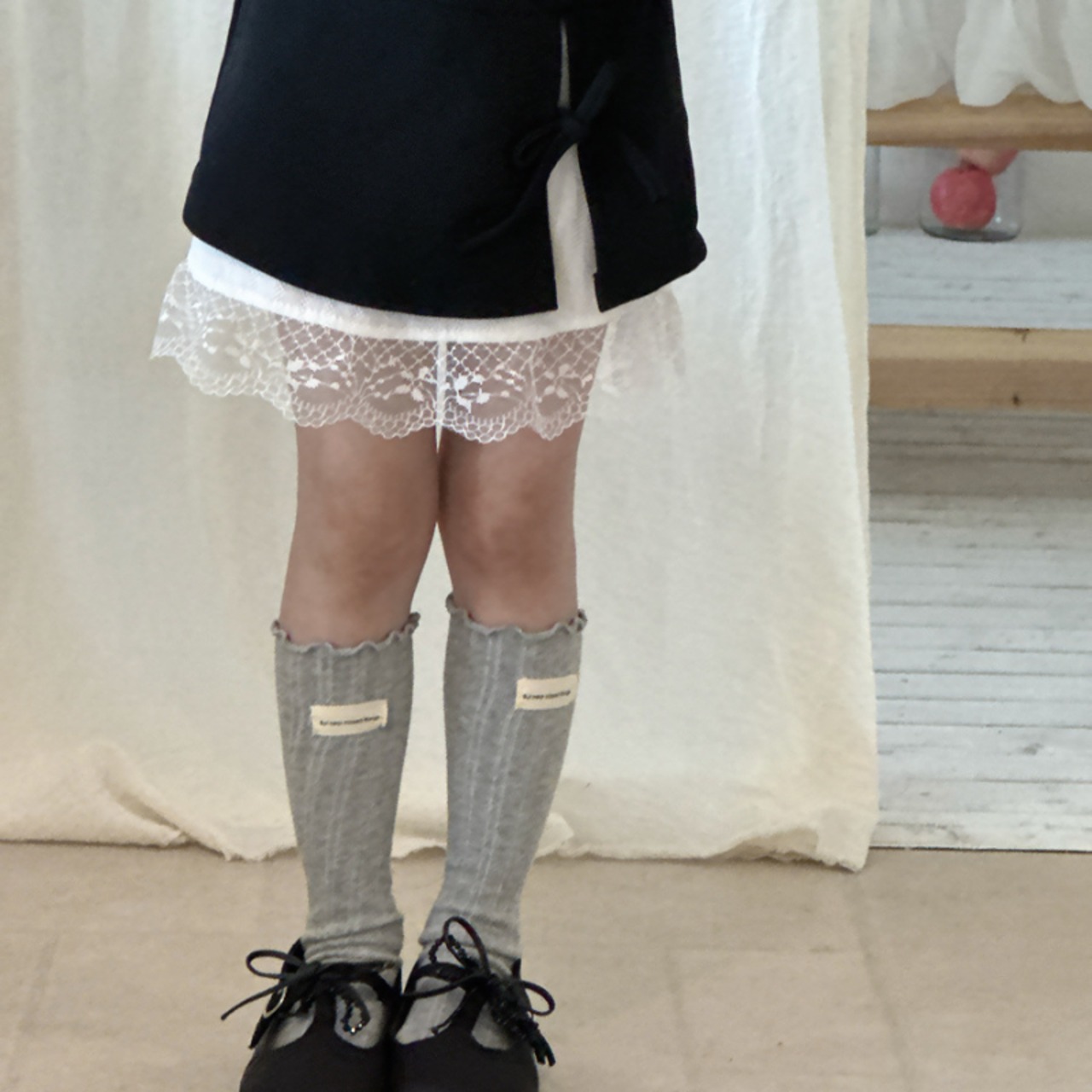 秋リボンつきレース裾スリップスカート