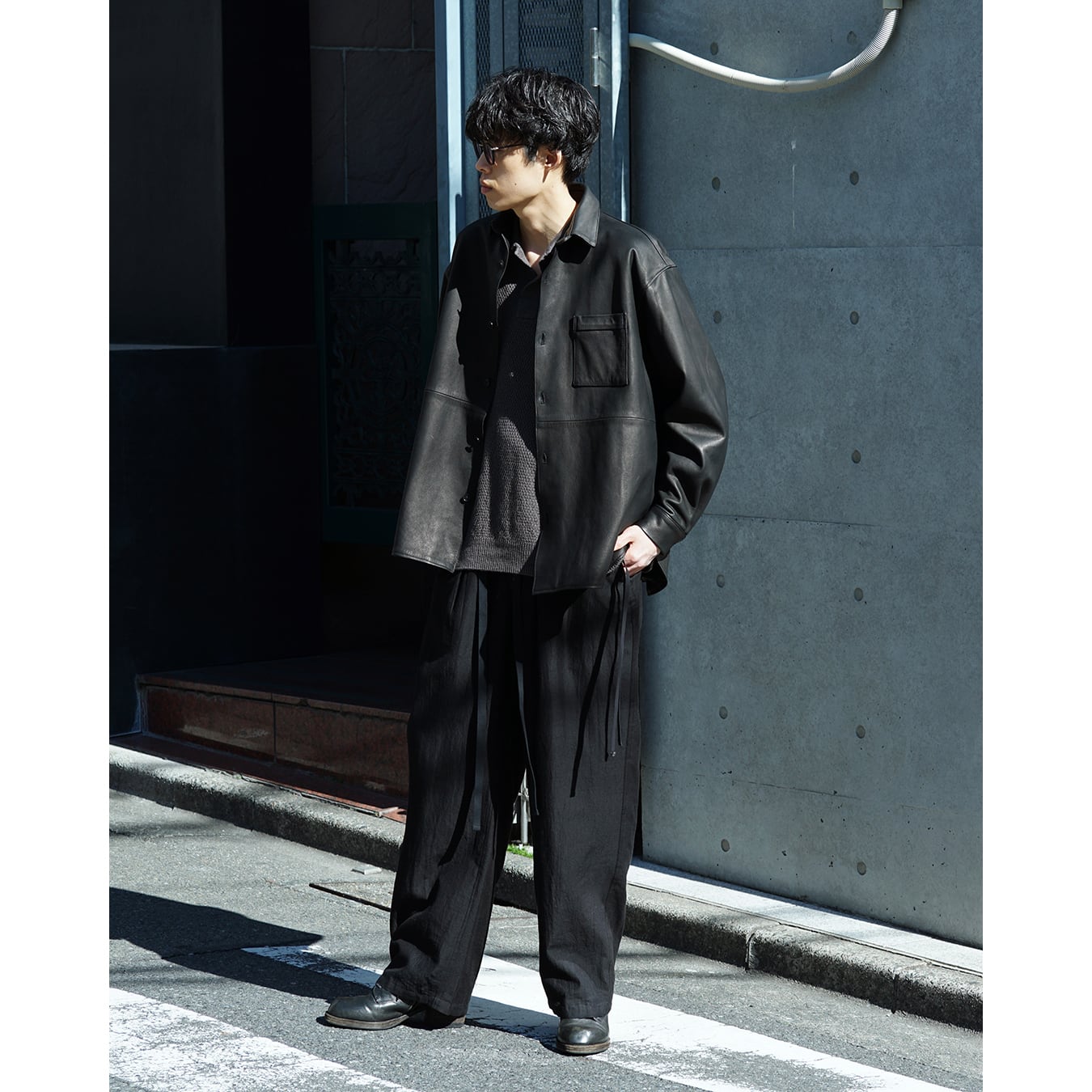 Blanc YM] (ブランワイエム) BL-26S-CLWS Cow Leather Wide Shirt