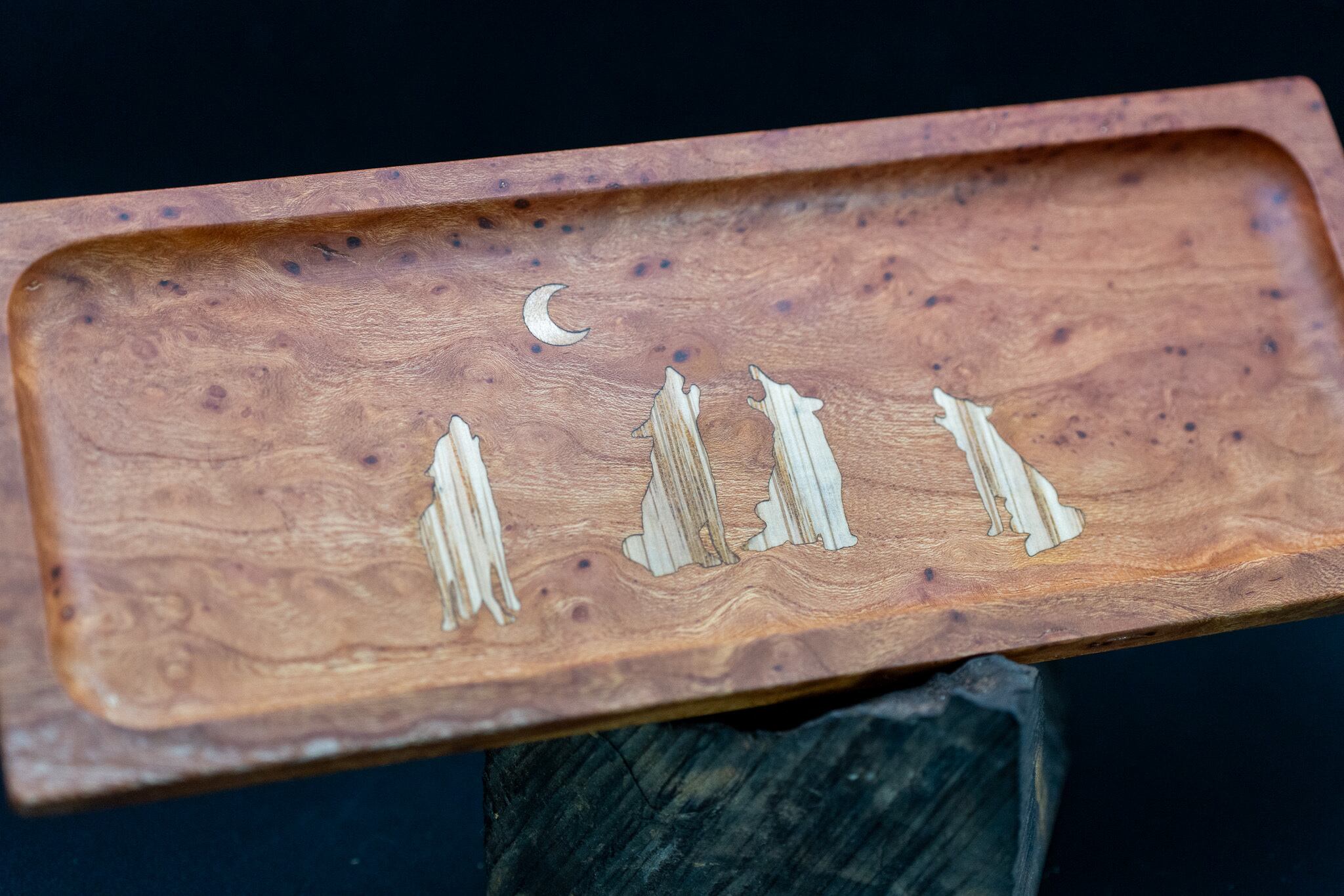 【日本を代表する巨木】欅 (ケヤキ) ペントレイ 象嵌 月に吠える