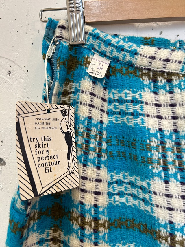 50's60's blue tweed check skirt【dead stock】
