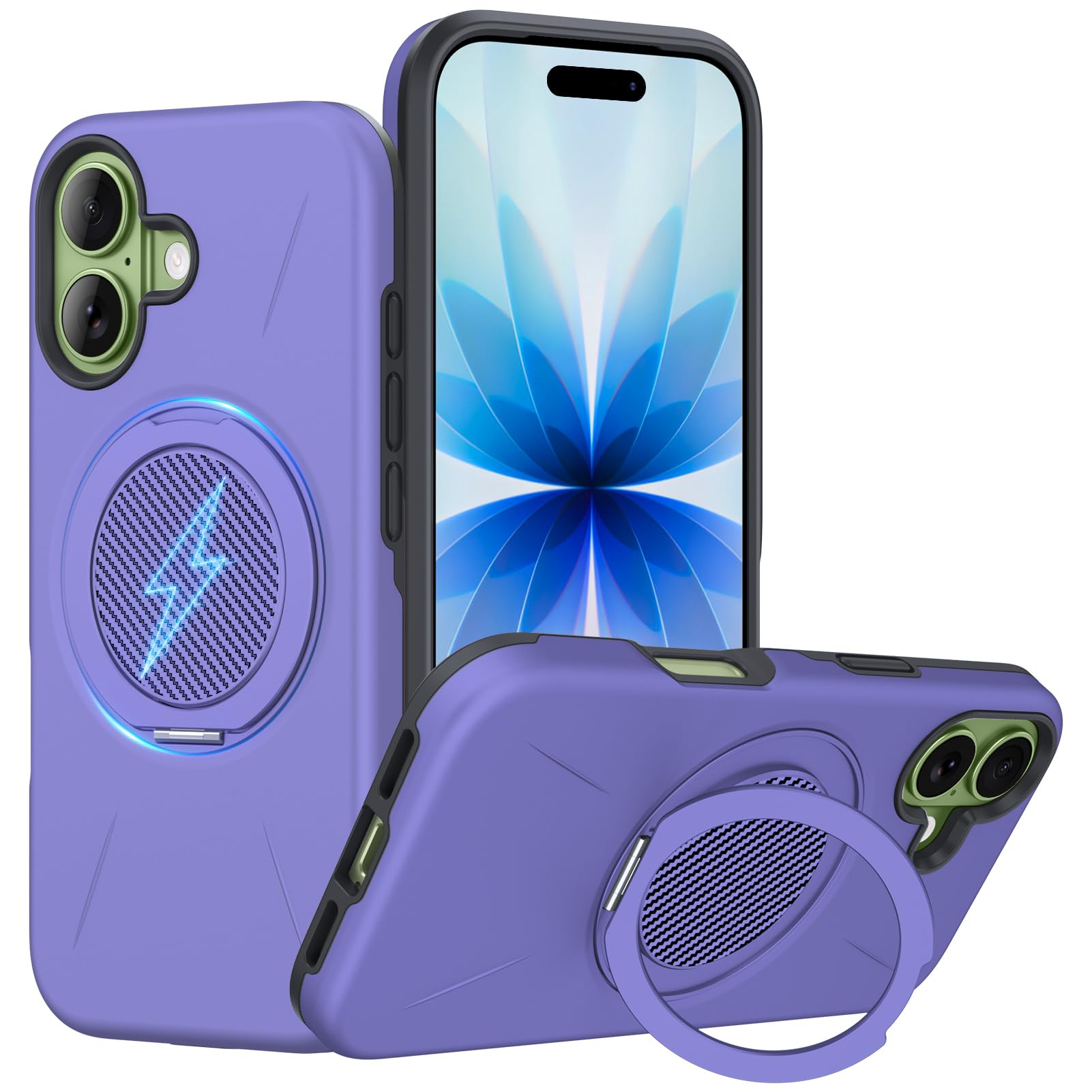 WACJOSD 対応 iPhone 17 用の ケース magsafeリング付き 耐衝撃 米軍MIL規格 リング マグネット搭載 紫