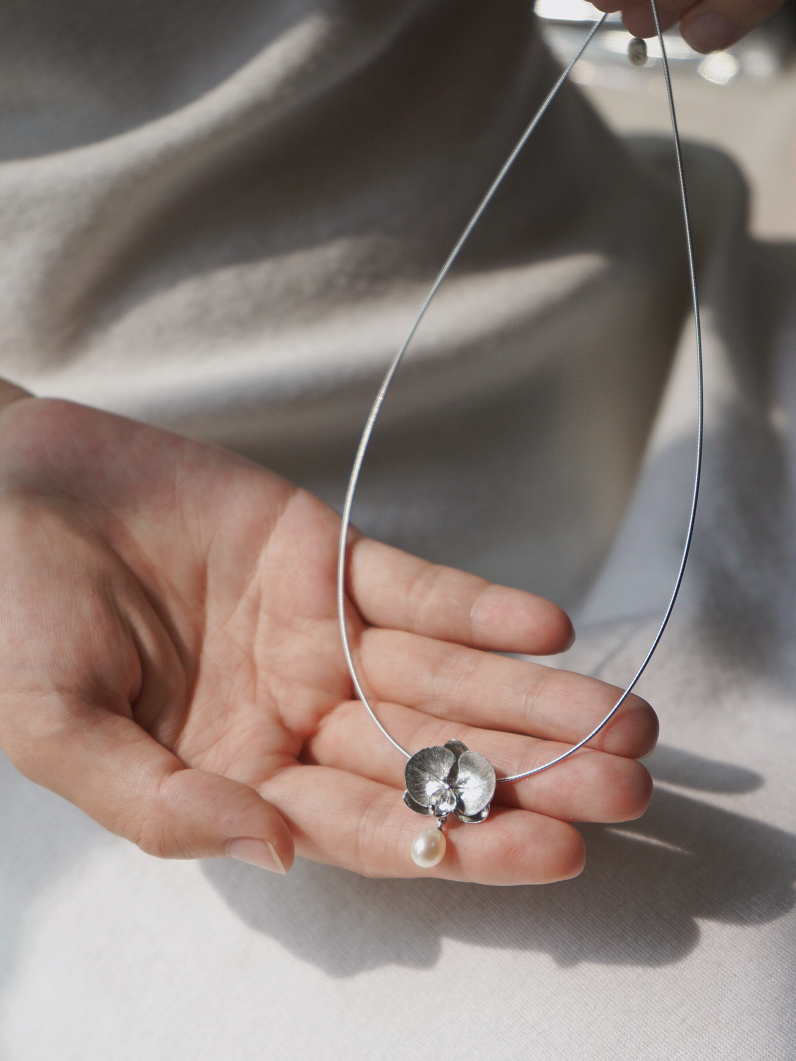 ハンドメイド 100% S925シルバーネックレス 淡水パール 天然