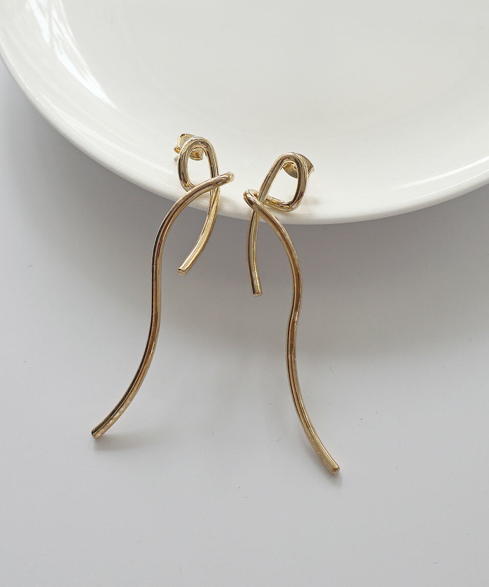 ノット ロング リボンピアス 真鍮 韓国製