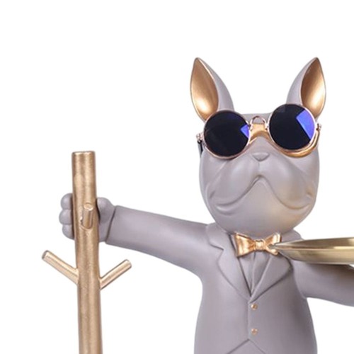 ブルドッグアート＜グレー＞小物入れ 置物 パレット樹脂収納彫刻 オフィス コーヒーショップ 部屋の装飾 家の装飾 プレゼント 新居祝い オシャレな置き物 玄関インテリア