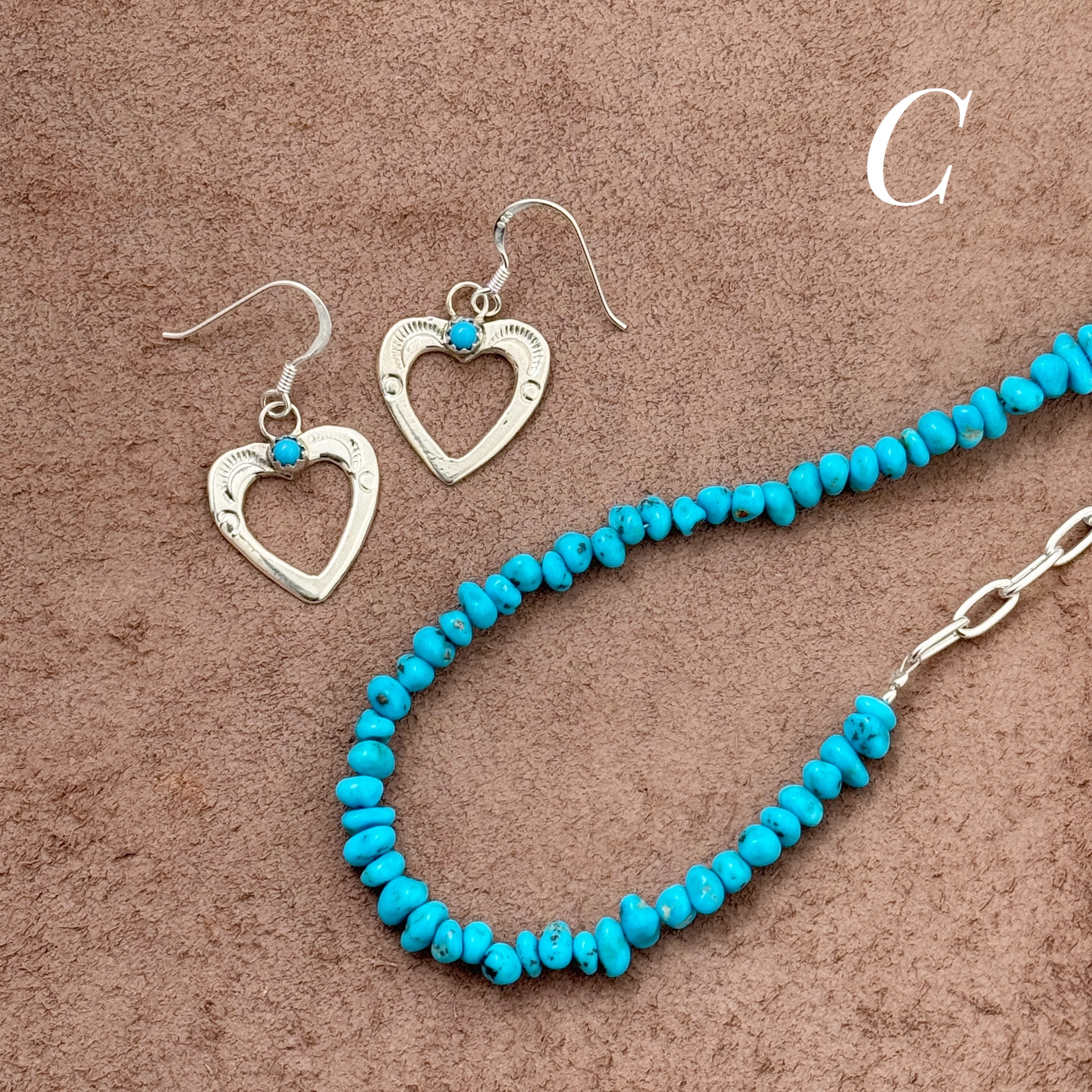 Indian jewelry》 ハート ターコイズ 1 ストーン フック ピアス