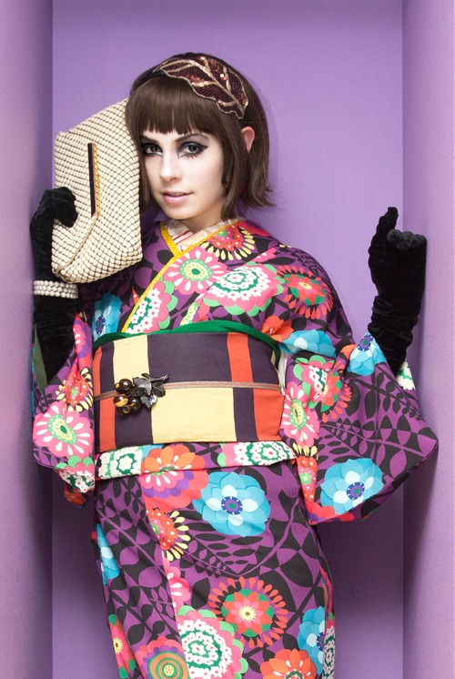 【Thank you sold out!!】ポリエステル小紋　フラワープリント60s　パープル