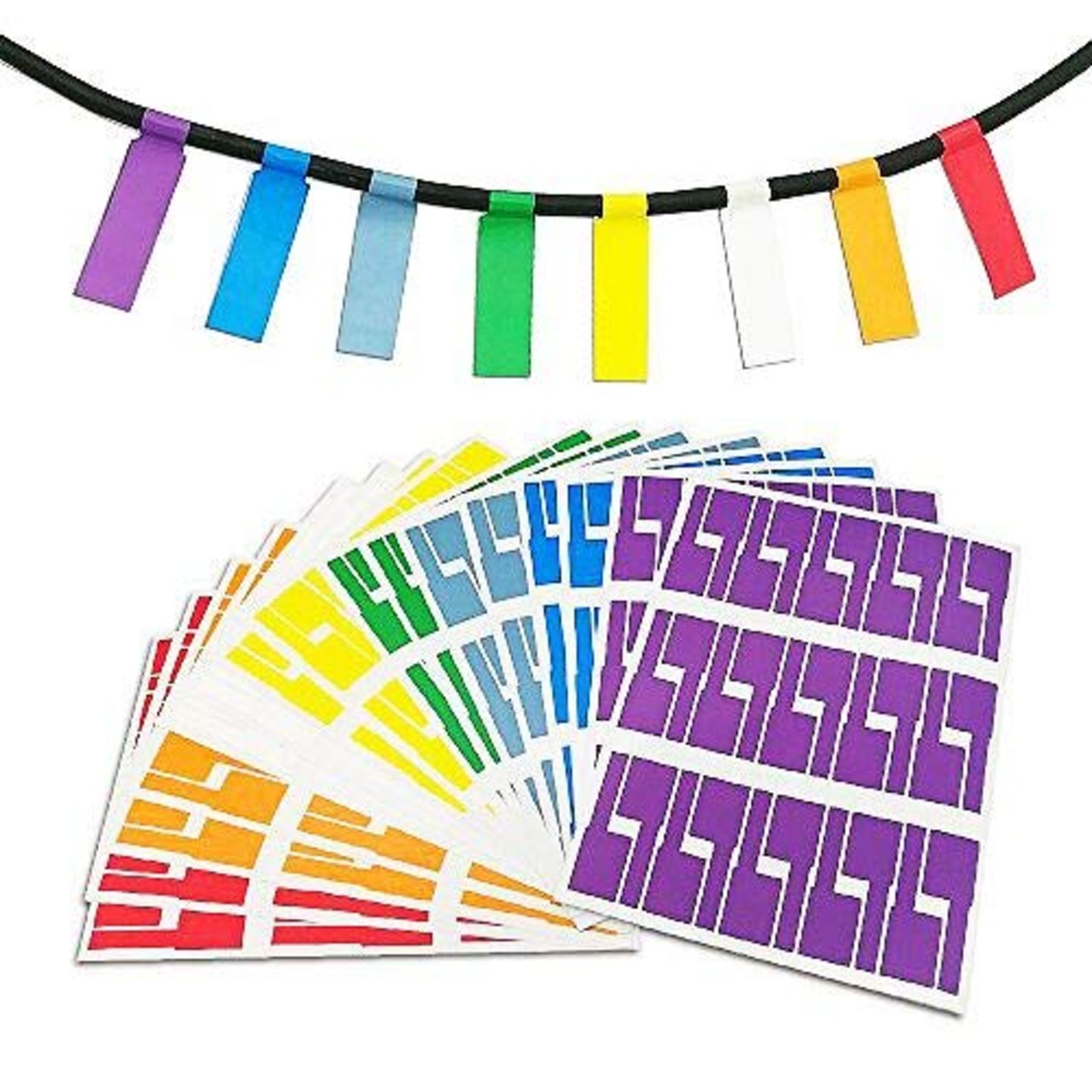 ケーブル ラベル 8色16枚480ラベル タグ lan ケーブル Label 電源 ケーブル 表示 目印 A4互換ラベル 屋外でも使える