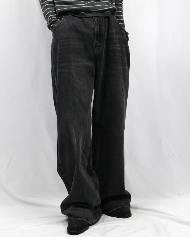 wide straight black denim pants
