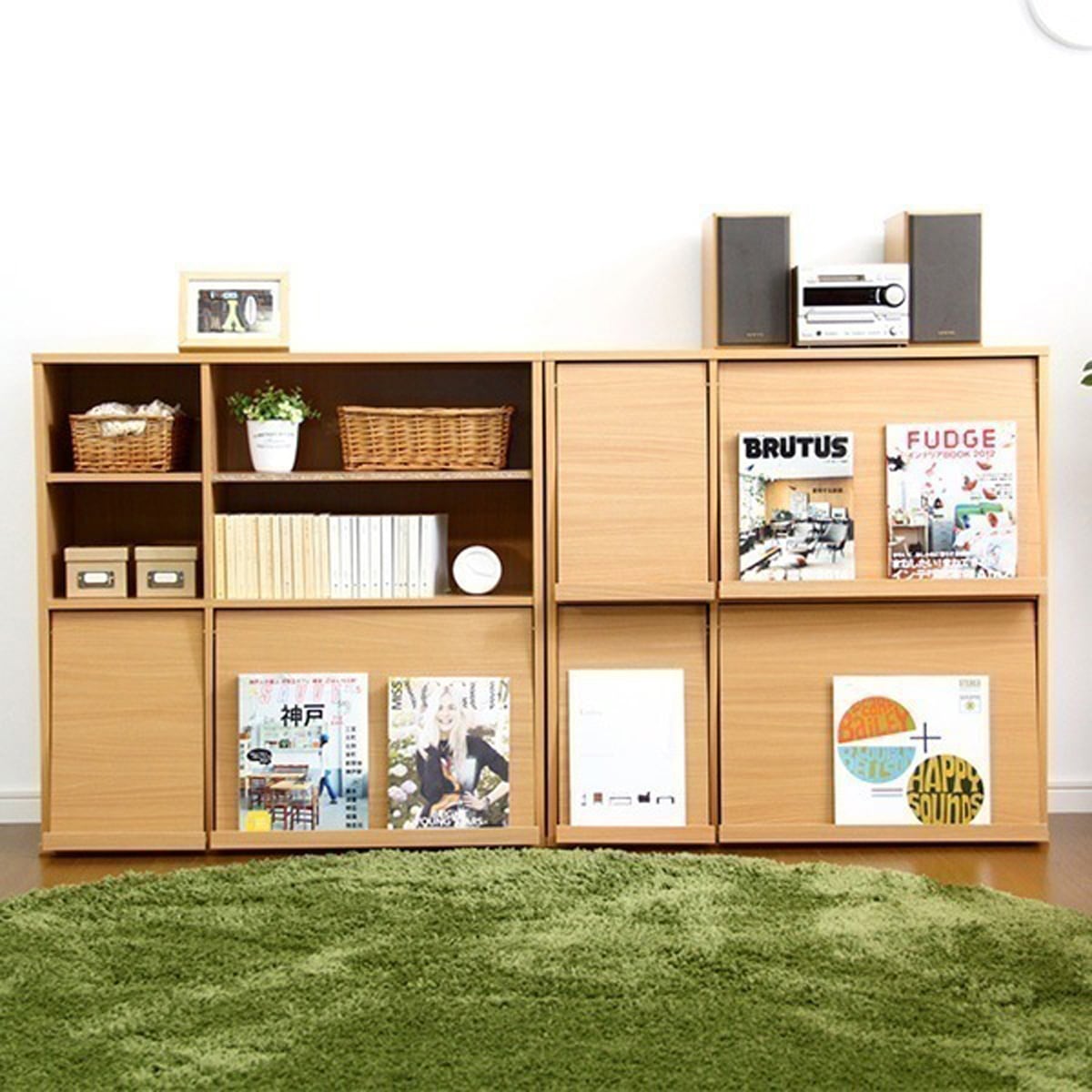 魅せて隠す収納 ディスプレイラック 2個セット 本棚 収納 リビング収納 本 おしゃれ 3色展開