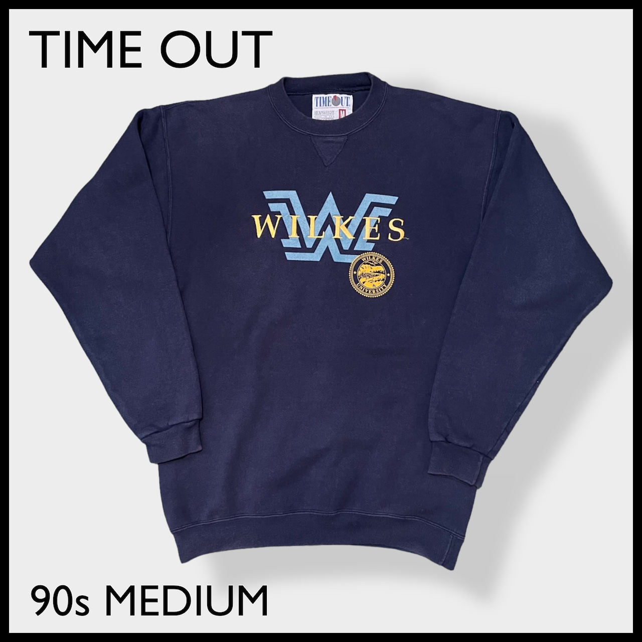 【TIME OUT】90s USA製 カレッジ ウェルクス大学 WILKES UNIVERSITY 刺繍 プリント スウェット トレーナー HEAVYWEIGHT ヘビーウェイト ビンテージ ヴィンテージ オールド MEDIUM US古着