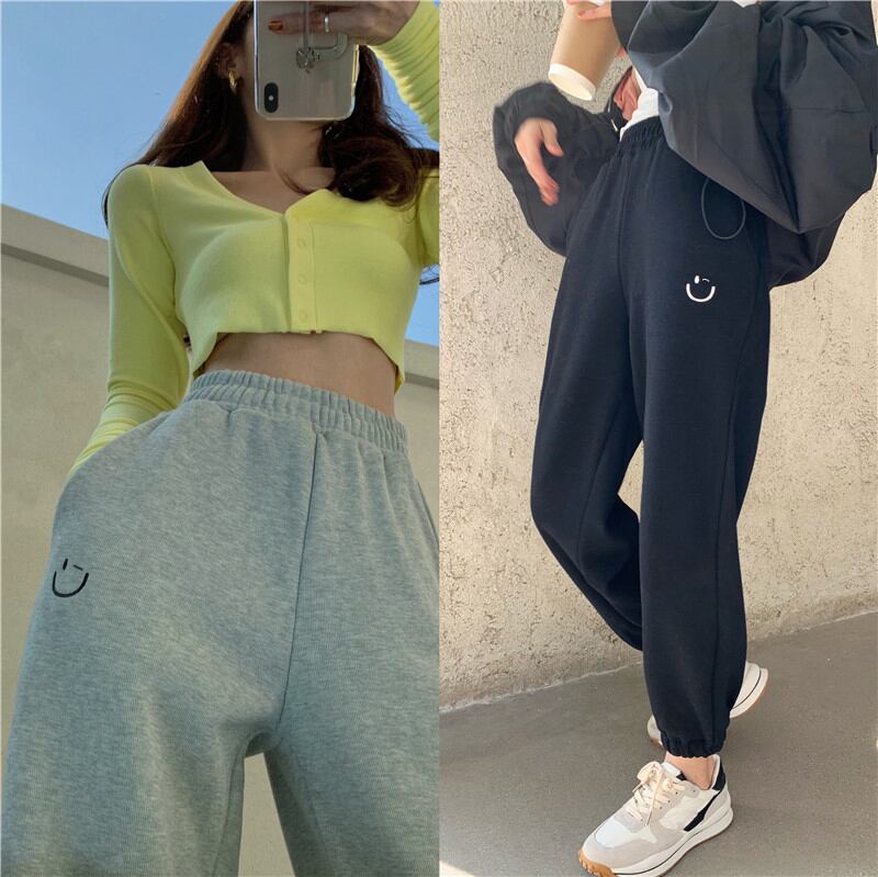 ギャザーパンツ ハイウェストウェスト薄手スプリングルーズカジュアルグレー 春物 ブラックストロベリース92178407929