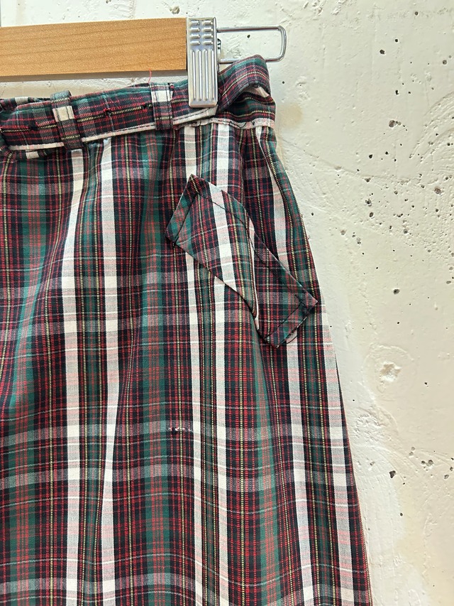 50s wine red  check skirt with belt