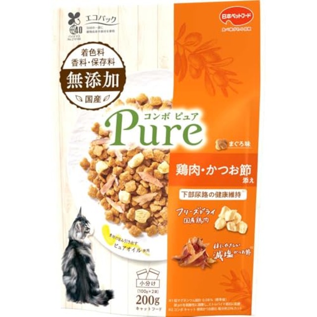 コンボ　キャットフード　ピュア　まぐろ味・鶏肉・かつお節添え　200g　【無添加素材使用】　【国産】　【小分包装】