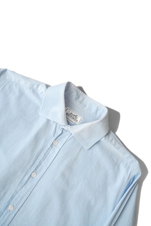00's “HERMÈS” Pale Blue Solid Cotton Dress Shirt Made in FRANCE