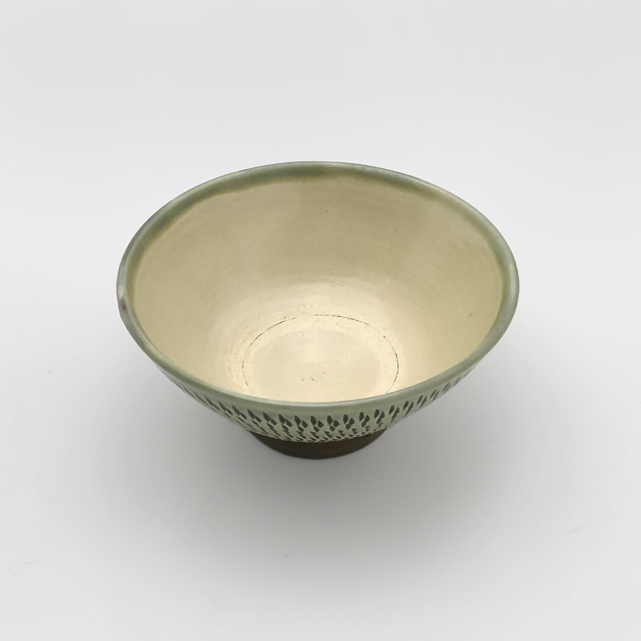 小鹿田焼 小袋窯 4寸2分飯碗 飛びかんな 緑 直径約12.5cm 陶器 和食器