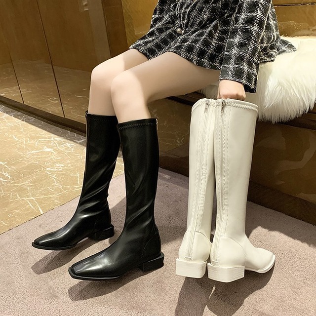 ブーツロングスプリングレッドバックジッパーブラックカジュアル 靴 シューズ 春物 フェイクシューズ83094463586