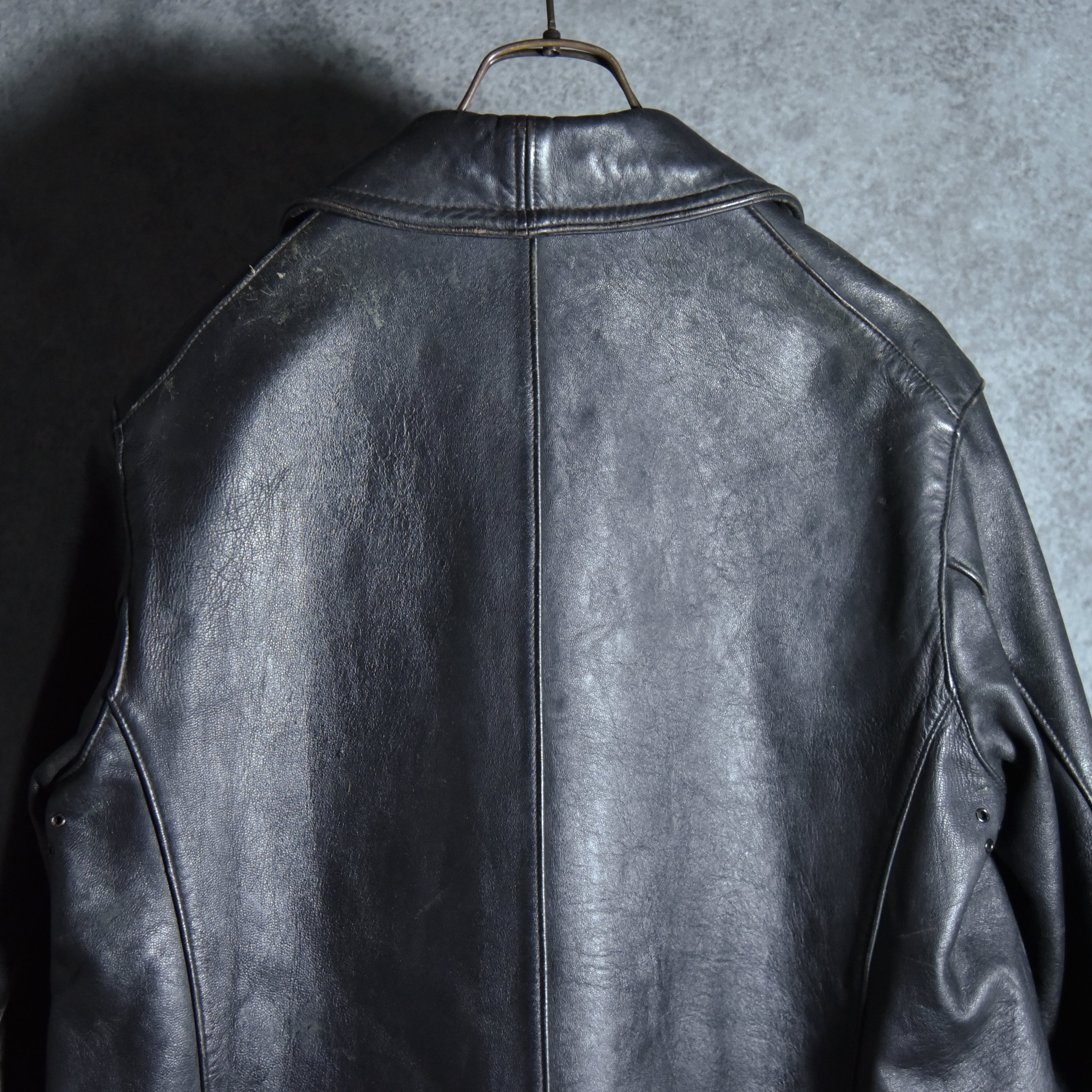60-70s Le Corbusier Leather Double Breasted Jacket Black ル