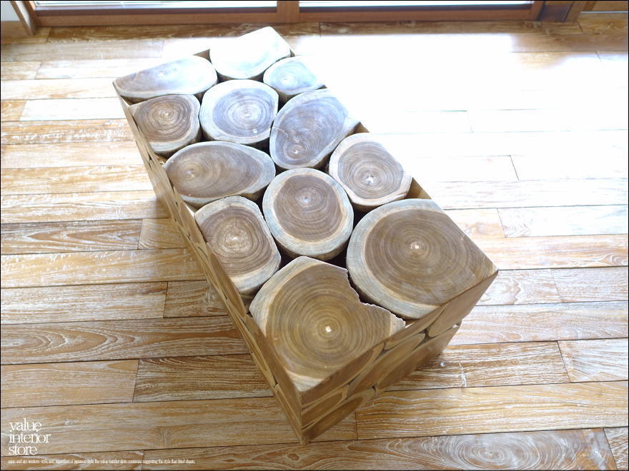 チーク無垢材 ブロックベンチN/E 椅子 長椅子 スツール ナチュラル 手作りチェア 銘木家具 イス 無垢材家具 世界三大銘木