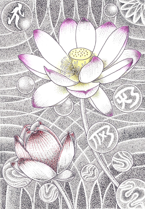 波動天描画　蓮・Lotus in universe 原画