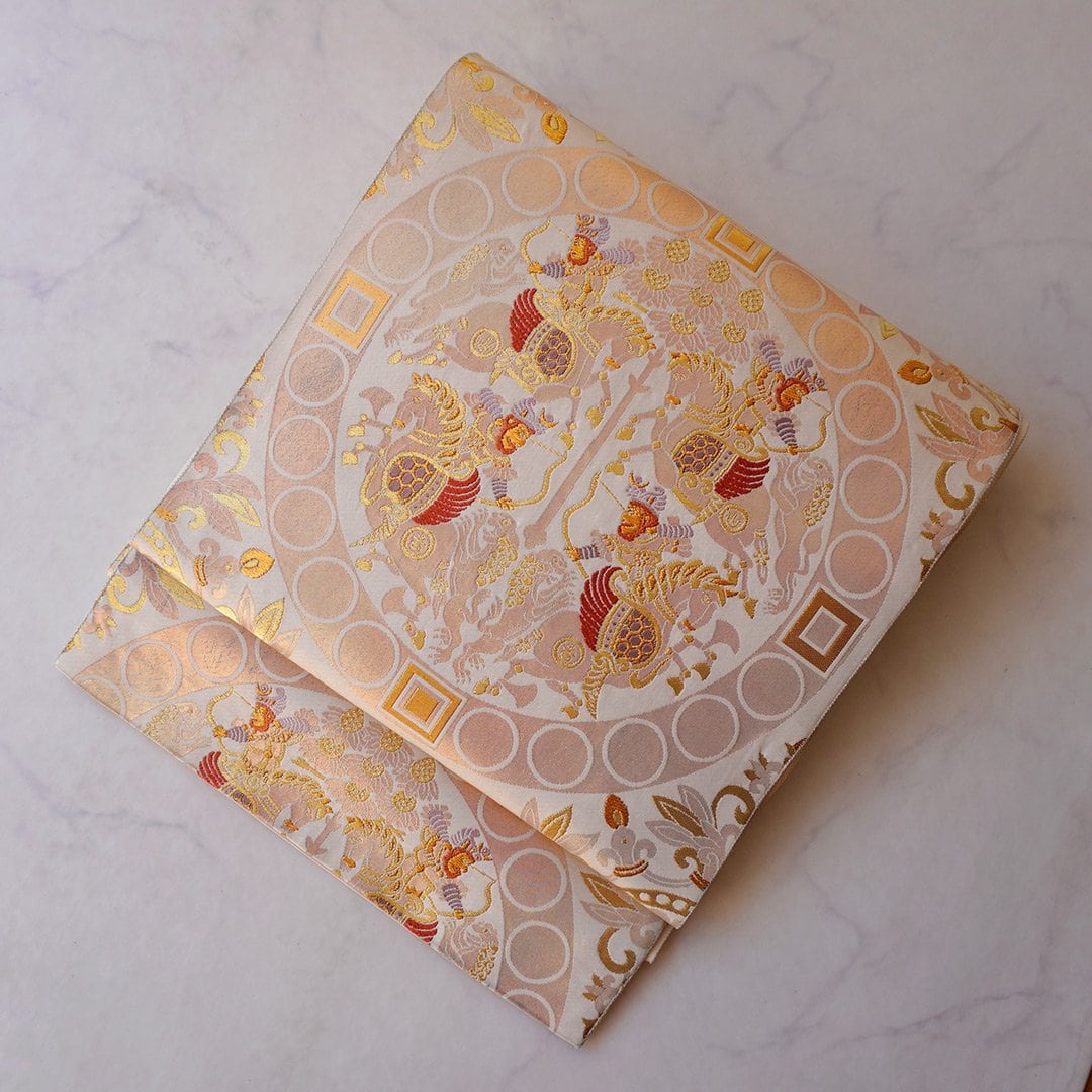 【ふくろ帯】鈴乃屋扱い 桜色地 連珠文 ふくろ帯