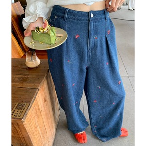 wide-leg embroidered denim pants J00173
