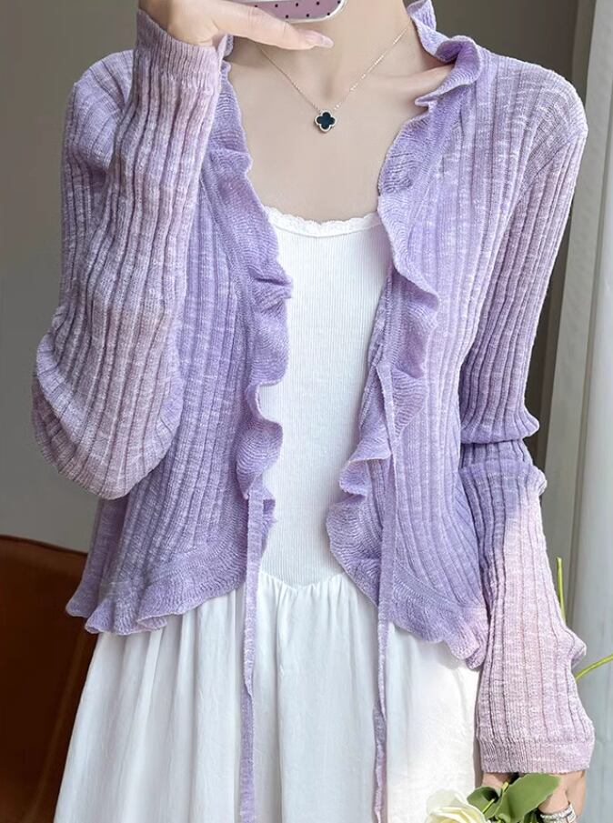 BLUMARINE 花柄　長袖　カーディガン　ピンク　フリル　シルクフリル M3】Blumarine ピンク系柄トップス長袖 BLUMARINE 花柄 長袖