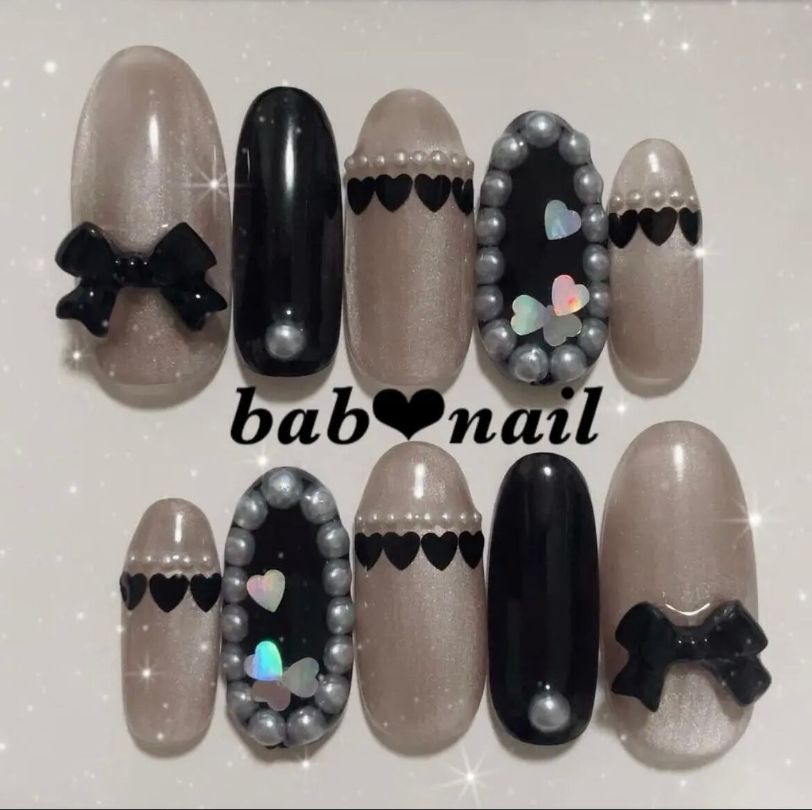 ネイルチップ 蝶々 韓国 黒 埋めつくし 量産型 No,130