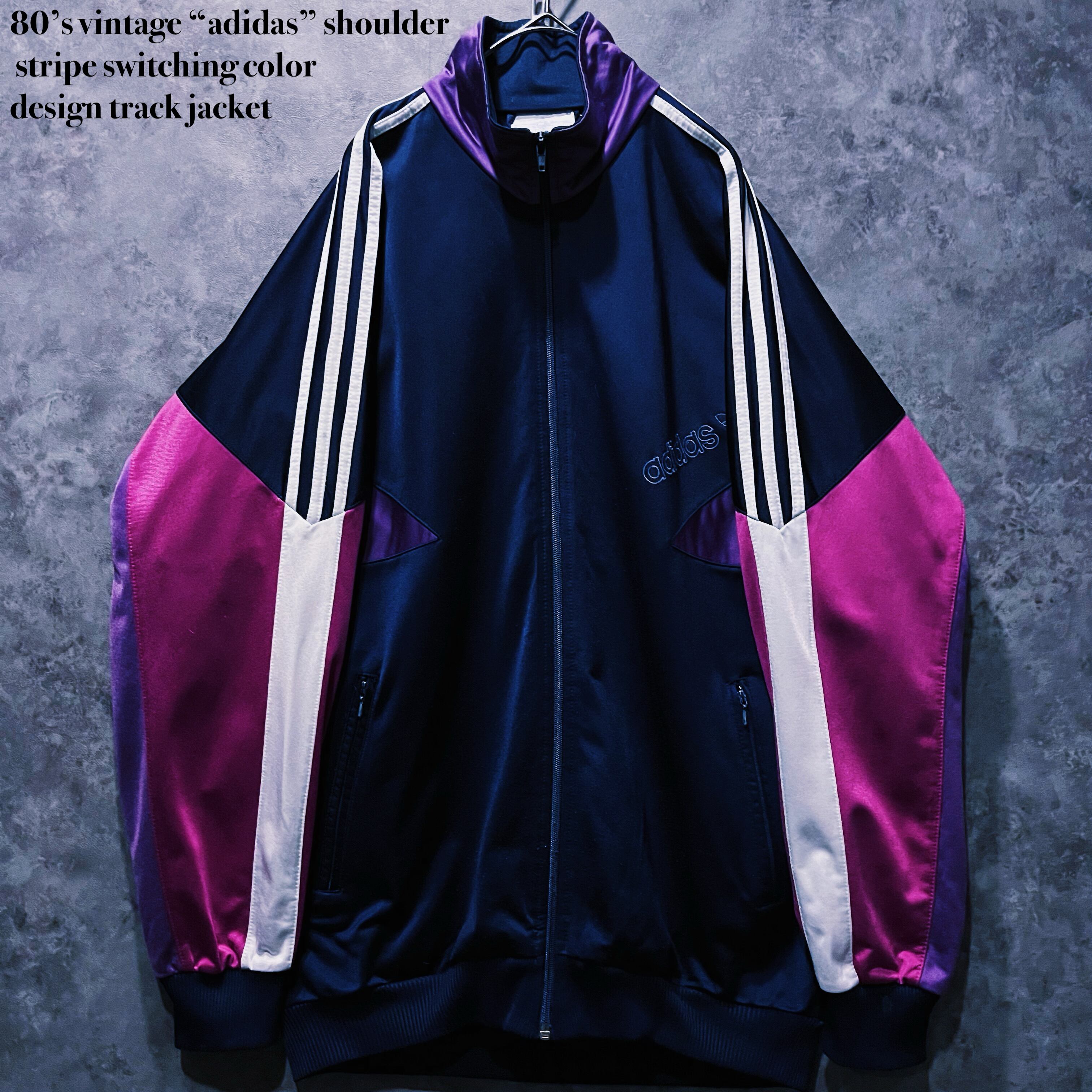 【doppio】80’s vintage “adidas” shoulder stripe switching color design track jacket