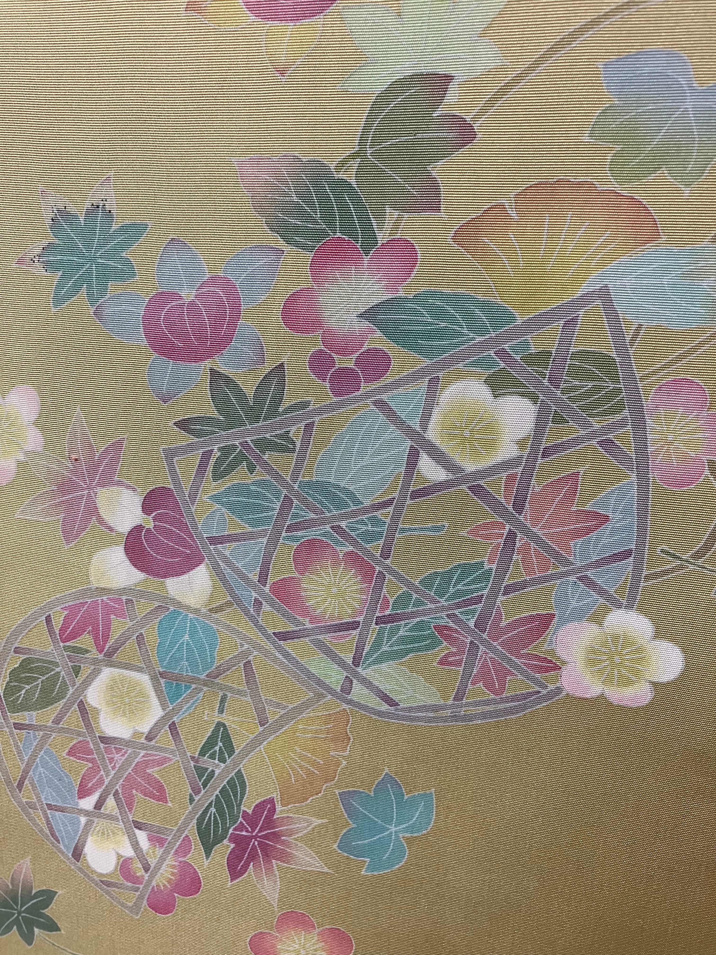 塩瀬名古屋帯（クリーム地花かご）