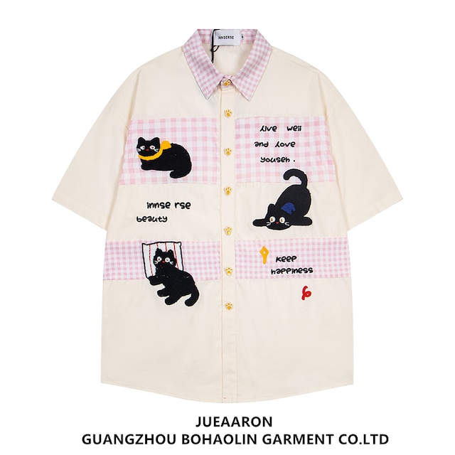 ✿黒猫がシャツに舞い降りた、夏の魔法！【YIDAOシリーズ】★シャツ★ 2color トップス ユニセックス デニム カジュアル 猫 猫柄