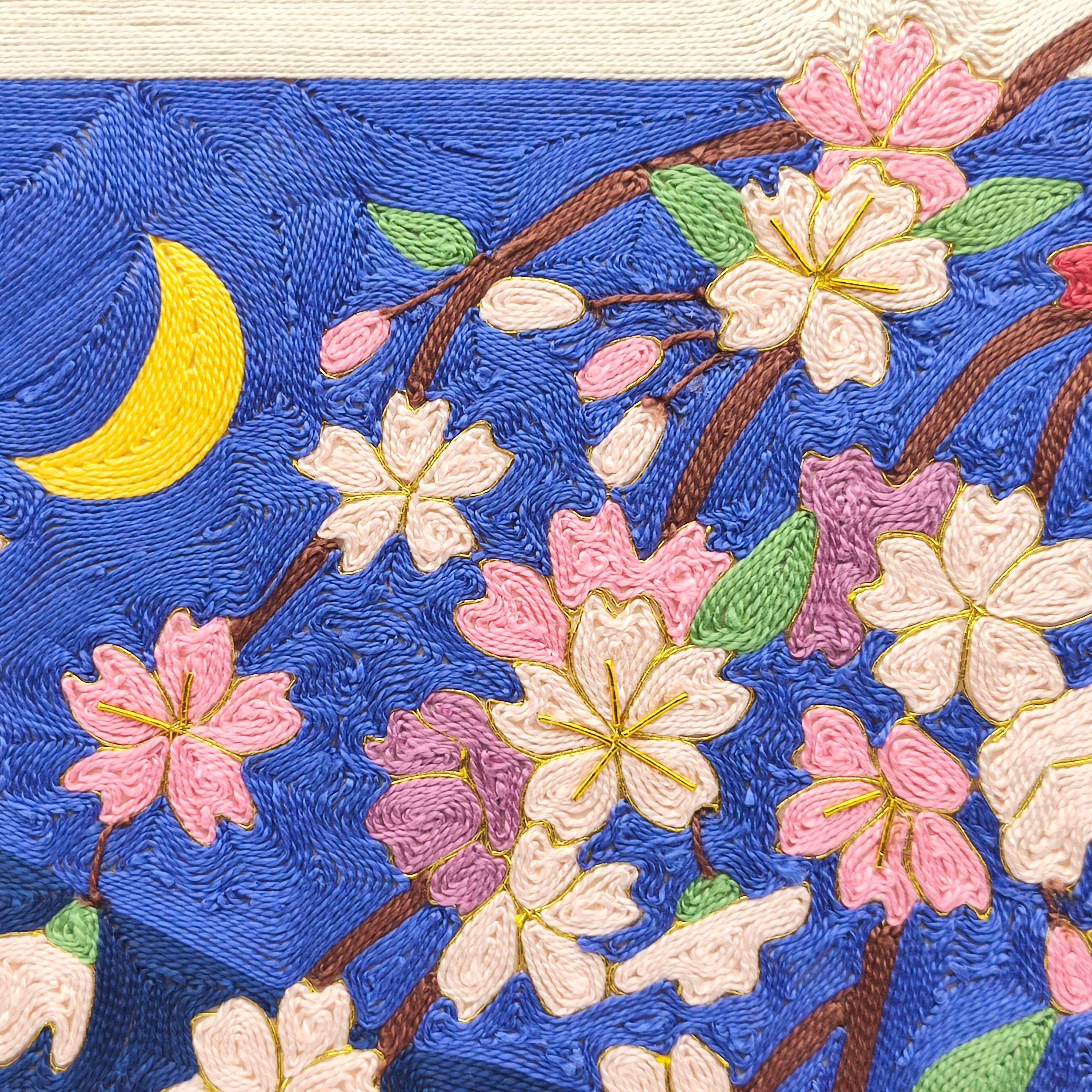 刺繍絵・夜桜・壁飾り・インテリア・No.250426-05・梱包サイズ80