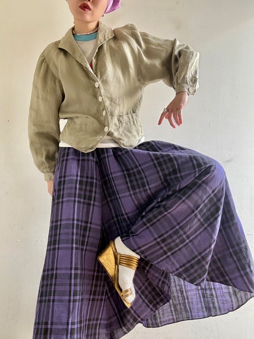 70-80s Vintage Linen Volume Sleeves Jacket