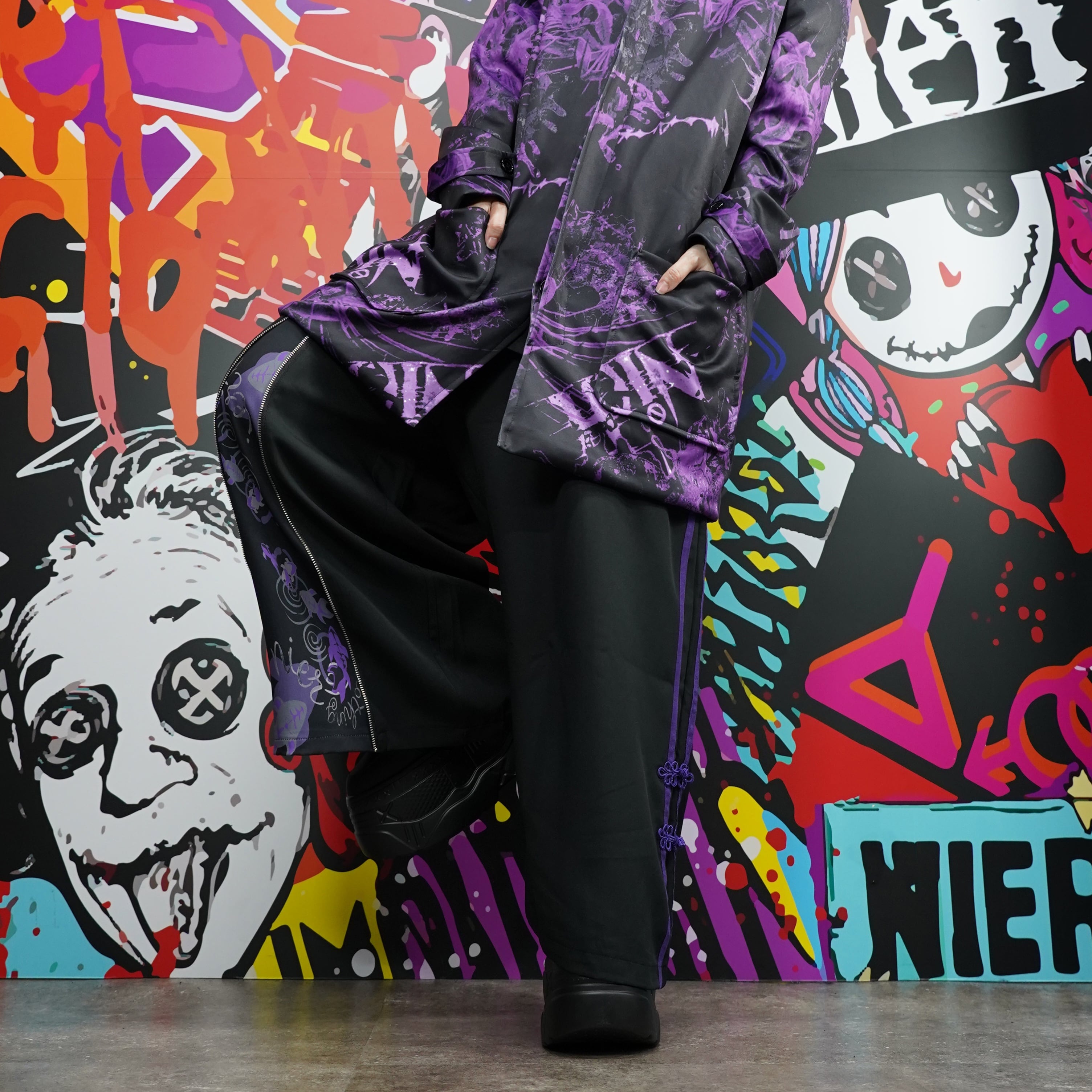 ZIP SLIT×チャイナライン和装WIDE PANTS【紫和柄金魚】 | NIER CLOTHING