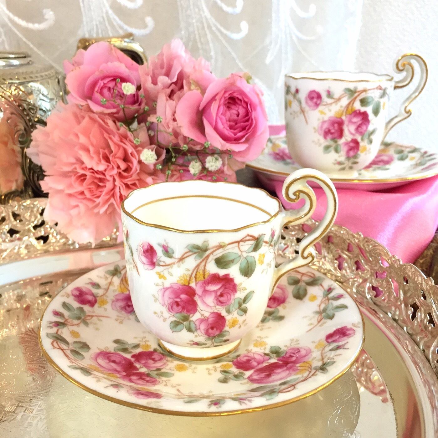 愛品倶楽部柏】Spode デミタスカップ ピンクカミラ ヴィンテージ