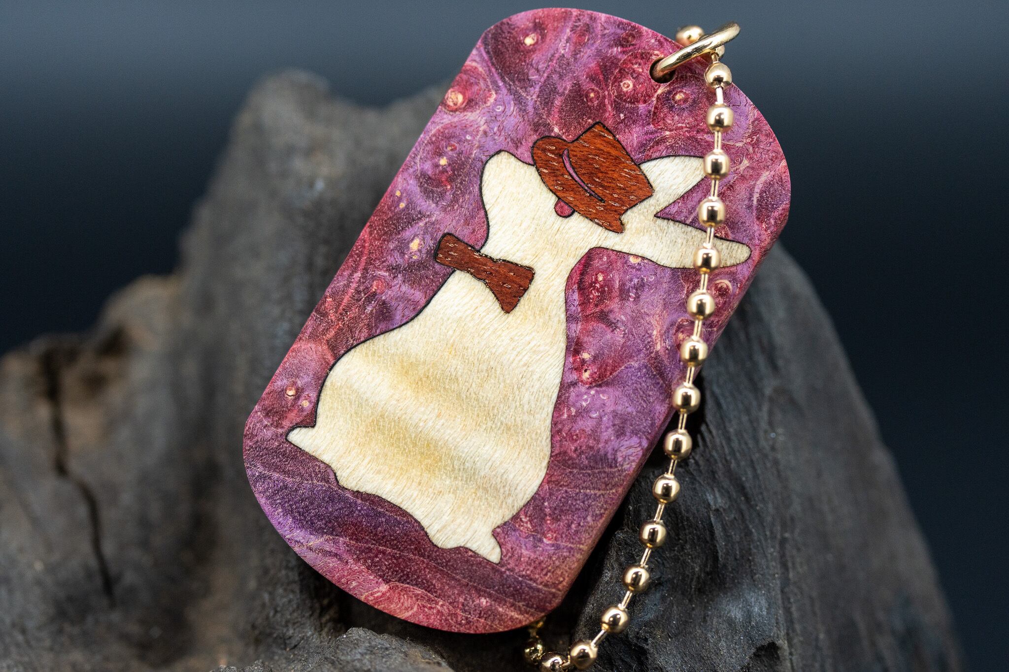 【カナダの象徴】 ハードメープル瘤 スタビライズウッド ドッグタグ 象嵌 三月ウサギ