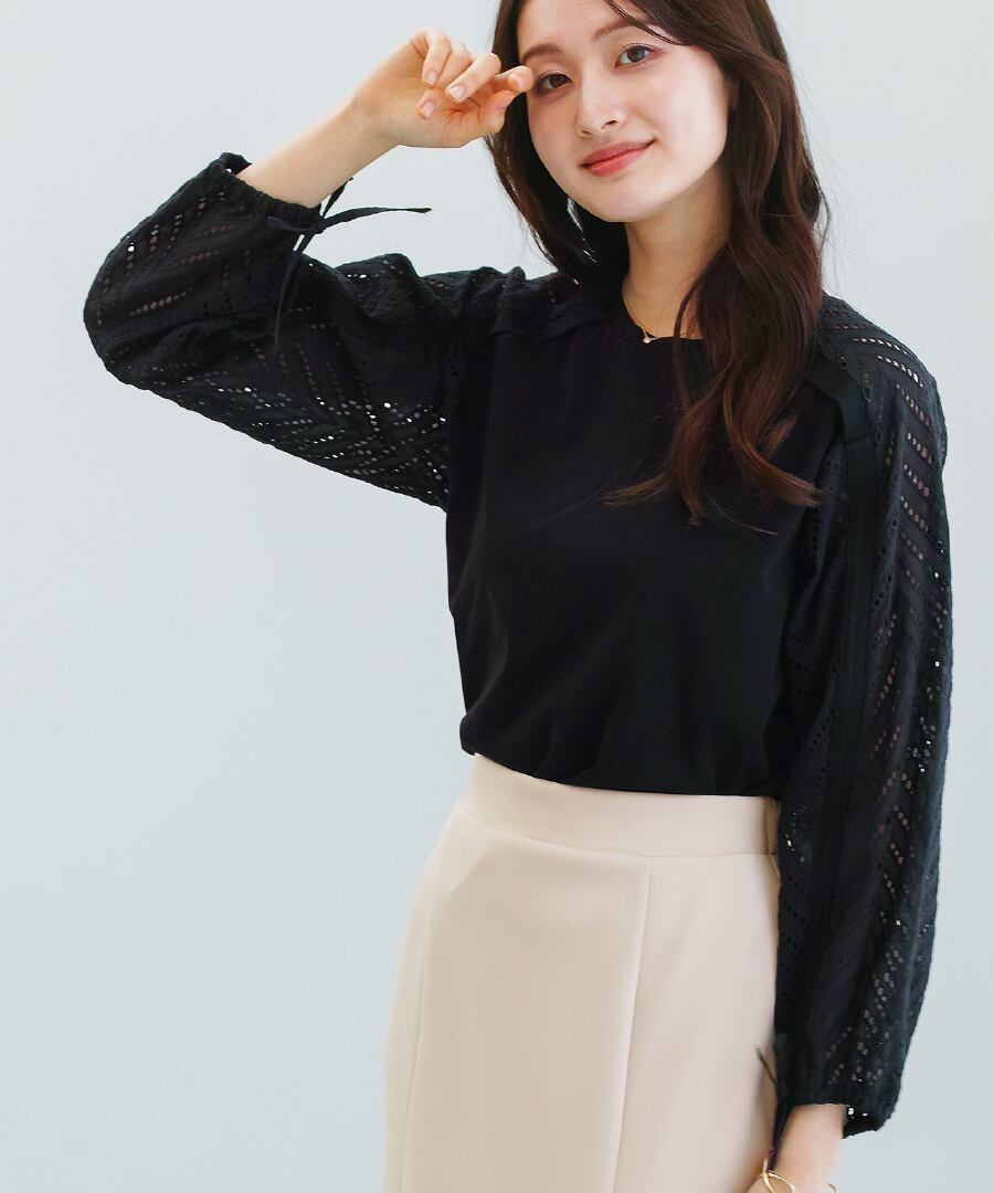 異素材MIX 】ドロスト付・刺繡レース切替プルオーバー（776074