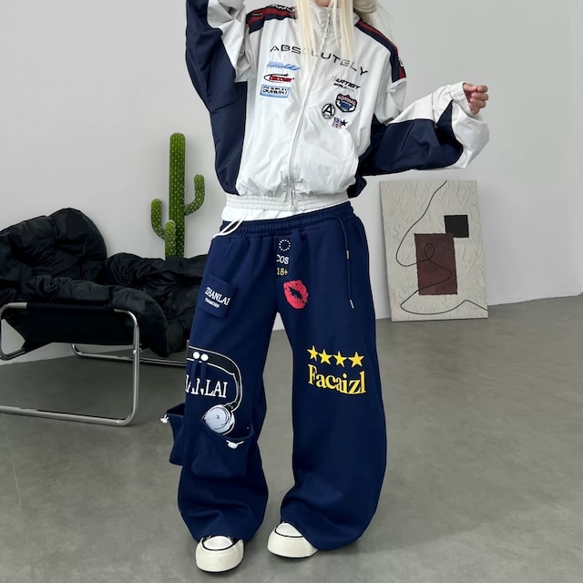ポップグラフィックダブルウエストワイドラインパンツ 1col R02899