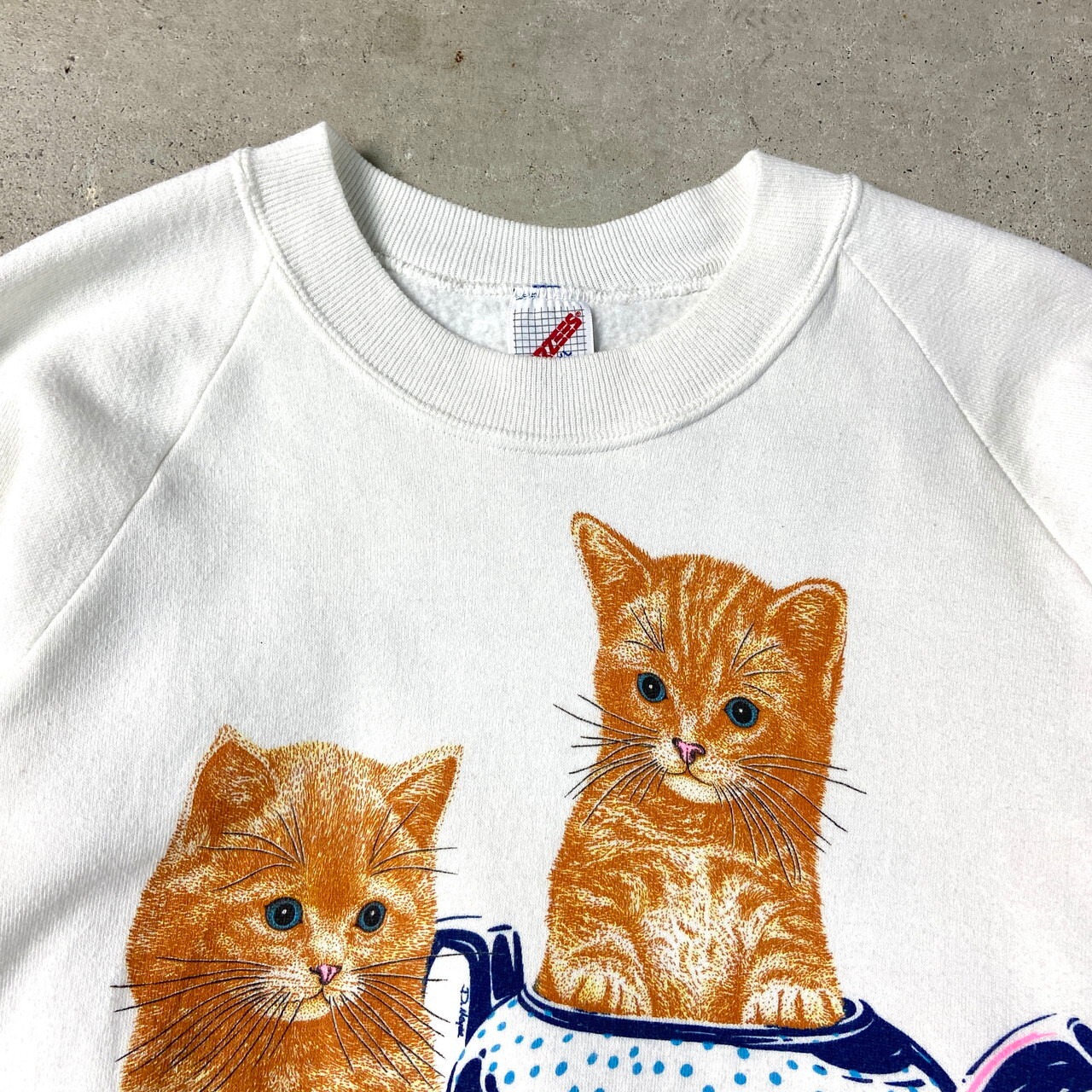 80年代 USA製 JERZEES アニマル柄 プリント スウェットシャツ 猫 ネコ 