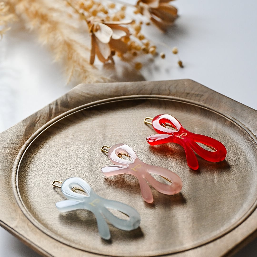 【LEWEN】Ribbon Hair Clip / Pink, Red, Blue