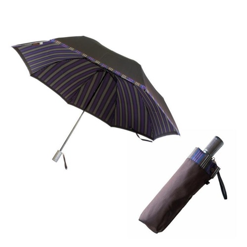 【紳士雨傘】槙田商店　折りたたみ傘（日本製）甲州織 ビジネスシーンに寄り添った大人の雨傘Tie　Plain×Stripe　〔槙田商店〕brown　　mt-ps-br